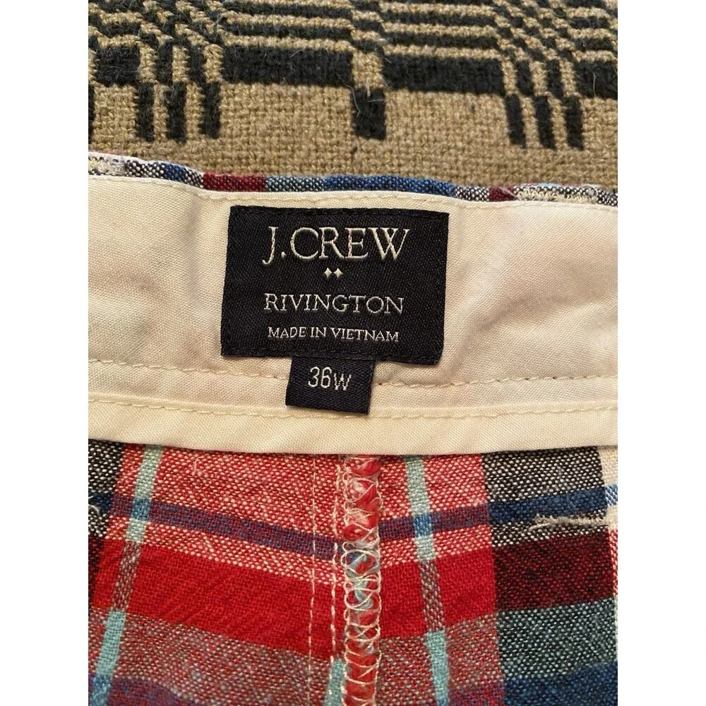 J. CREW Shorts Rivington  Plaid Linen/ Cotton Men's 36 Red/Blue/White Pockets